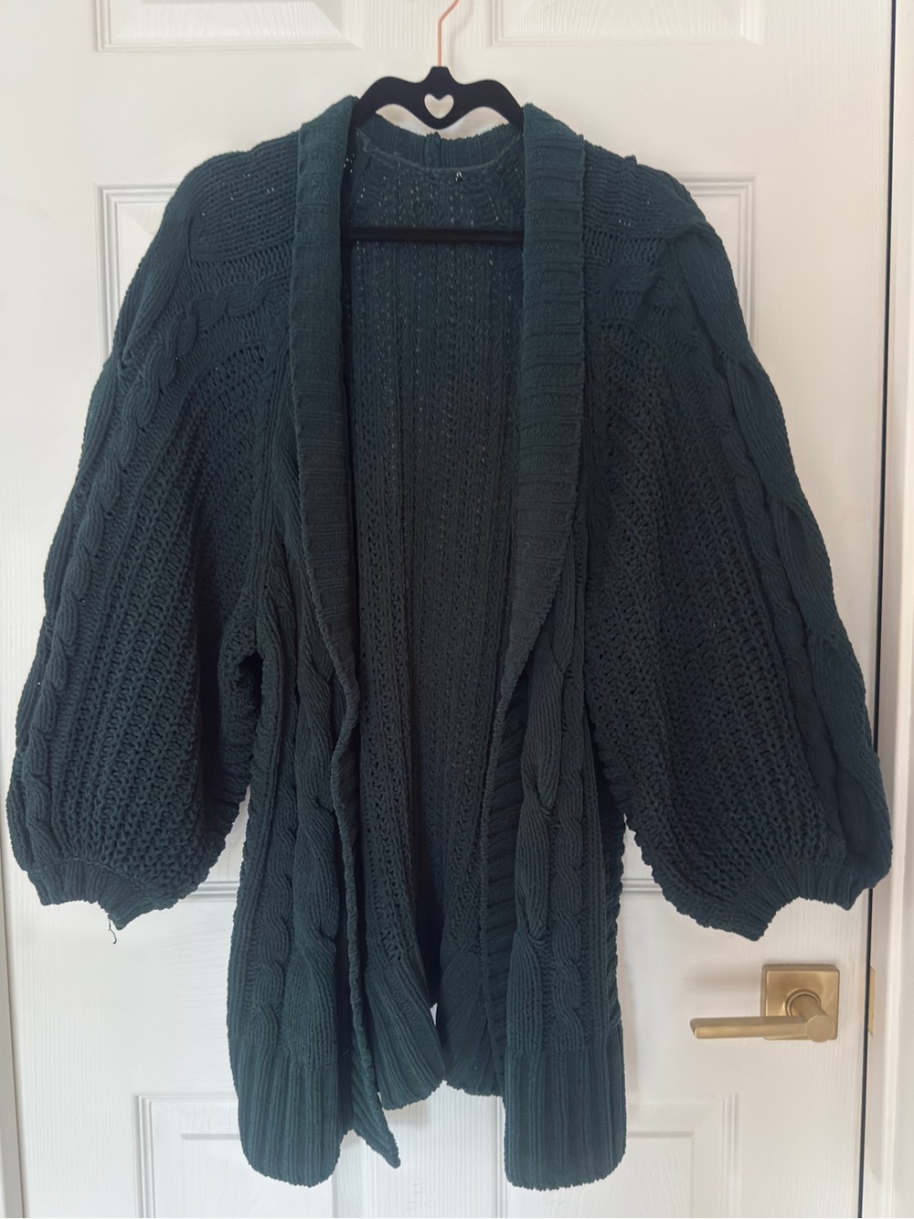 Express Open-Front Dark Green Cable Knit Women’s Cardigan Sweater, Size Small